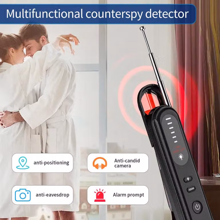 Mini rilevatore di telecamere wireless, localizzatore RF-GPS, regolazione della sensibilità a 6 livelli, allarme acustico, batteria integrata, localizzatore a infrarossi per uffici, hotel,