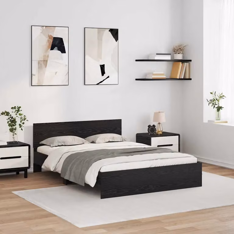 Struttura del letto moderna vidaXL con strisce LED in Rovere e Nero, L/P/H: 203 x 140 x 70 cm