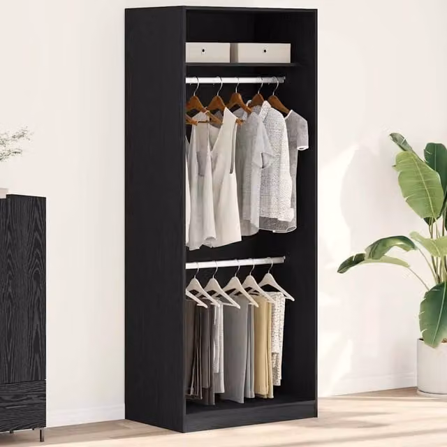 Guardaroba vidaXL in Rovere Nero con ripiani e appendiabiti L/P/H: 80 x 50 x 200 cm