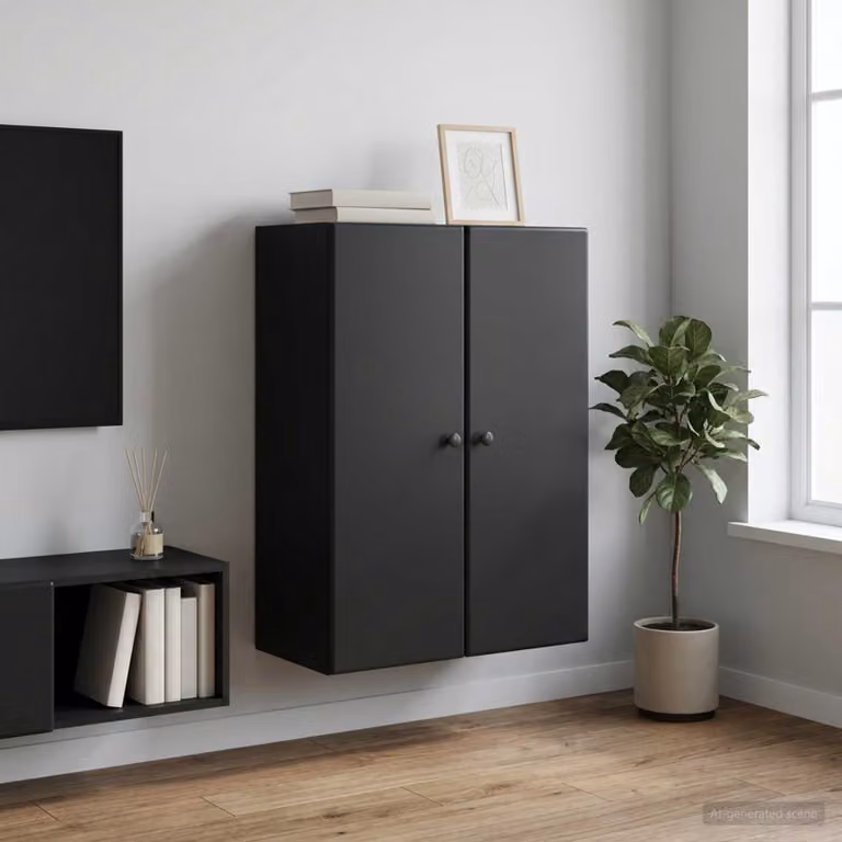 Mobiletto a muro moderno vidaXL in legno ingegnerizzato nero con ante a battente e ripiani interni L: 66 cm, P: 34,5 cm, H: 90 cm