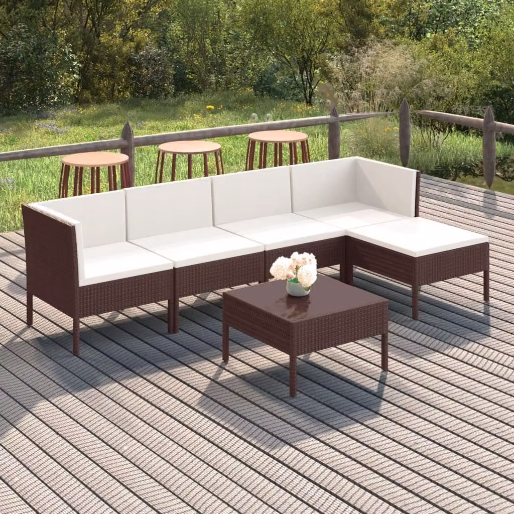 Maison Exclusive - Set da giardino 6 pezzi con cuscini in polyrattan marrone