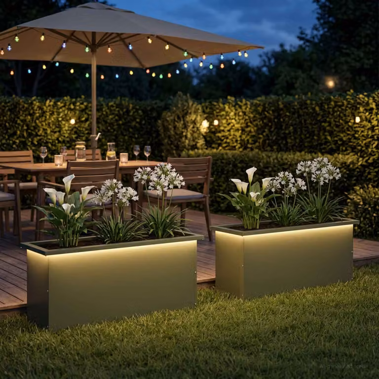 Set di 2 fioriere da giardino con LED vidaXL in acciaio, colore verde, L 100 x P 30 x H 30 cm