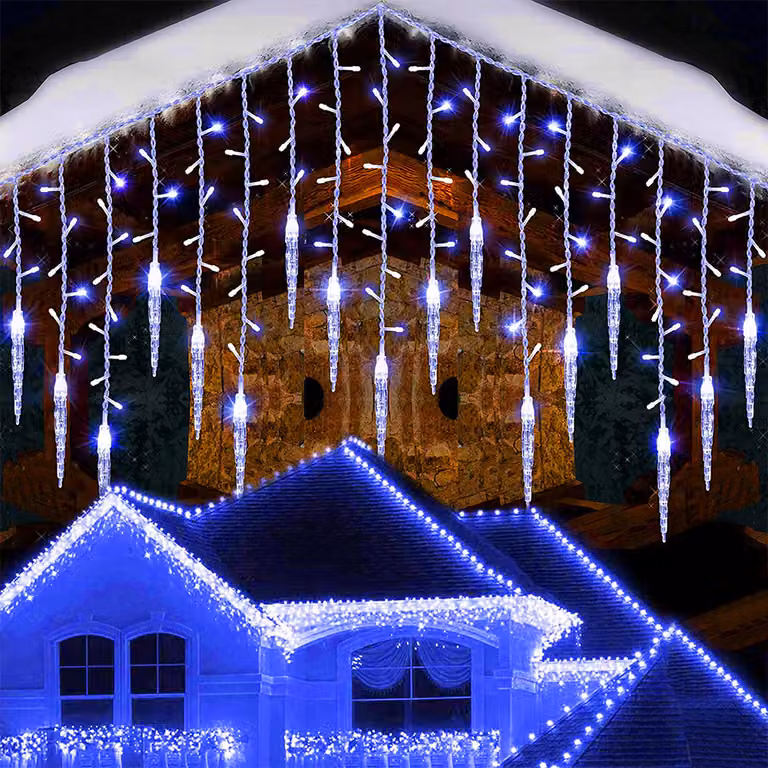 2 pezzi LED fata luci ghiaccioli, luce tenda blu 8 modalità funzione di memoria, illuminazione natalizia decorazione balcone finestra