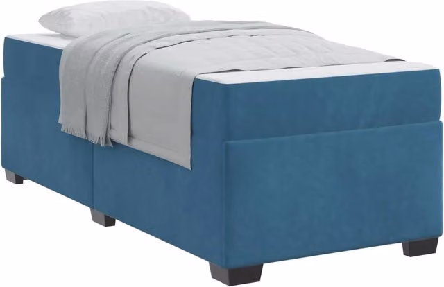 Letto singolo | Letto per adulti | Struttura del letto con materasso Blu Scuro 90 x 200 cm Tessuto
