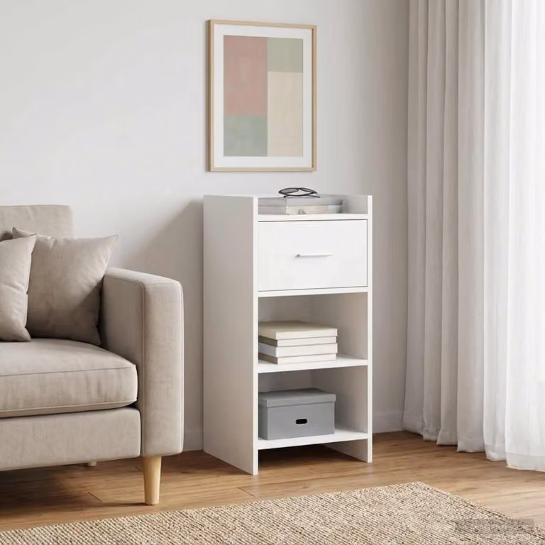 Credenza moderna vidaXL in legno ingegnerizzato e metallo, Bianco opaco, L 40 cm x P 36 cm x H 80 cm