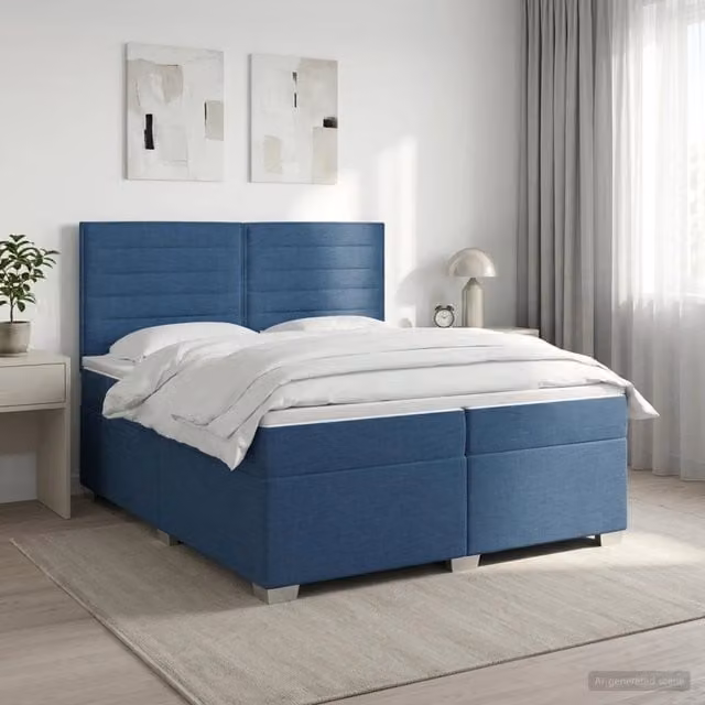 Letto box spring con materasso ibrido vidaXL in tessuto blu e bianco L/P: 200 x 200 cm