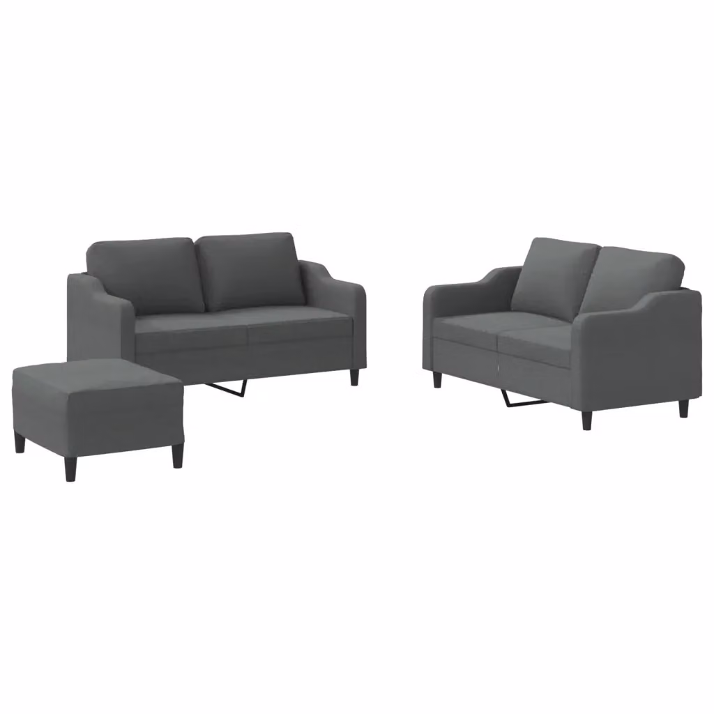 vidaXL Set di Divani 3 Pezzi Moderno in Tessuto Grigio con Cuscini – 2