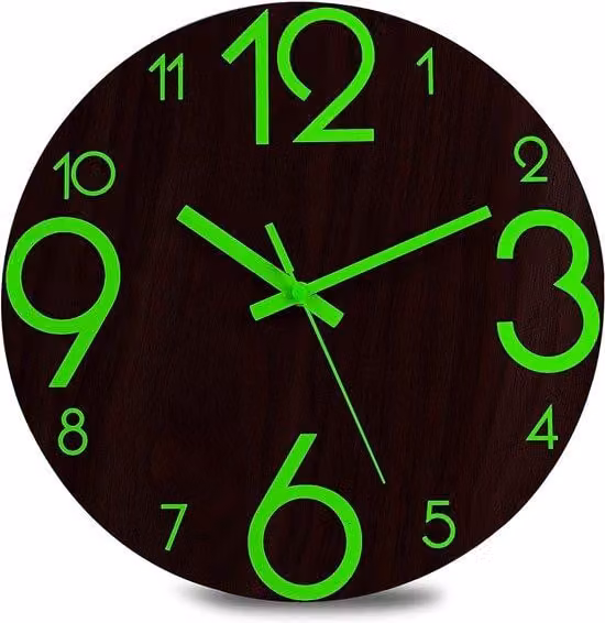 Orologio da parete in legno silenzioso (senza ticchettio) da 30 cm con lampada da comodino - grande orologio da parete decorativo per cucina, ufficio e camera da letto