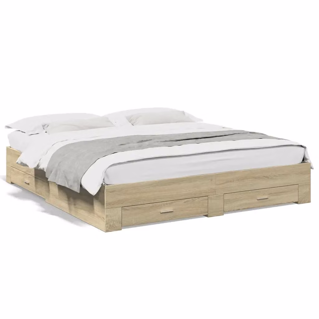 Letto con cassetti vidaXL in legno Rovere Sonoma L: 180 cm, P: 200 cm, H: 32 cm – 2