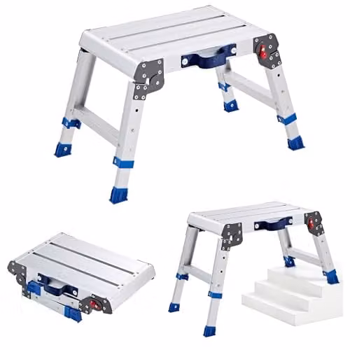 VEVOR Piattaforma da Lavoro Pieghevole in Alluminio, Altezza Regolabile 30,5-40,6 cm, Pedana da Lavoro Portatile e Antiscivolo, Portata 226,8 kg, con Blocchi di Sicurezza, per Pittura e Uso Domestico