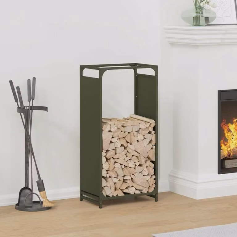 Rastrelliera per legna da ardere vidaXL in acciaio verde oliva L 44 cm, P 28 cm, H 90 cm