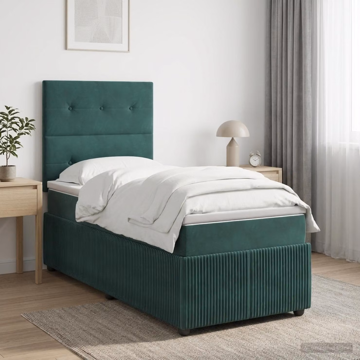 Letto Box Spring vidaXL in velluto verde scuro con materasso ibrido, illuminazione LED sottostante e porta USB, L/P: 90 x 200 cm