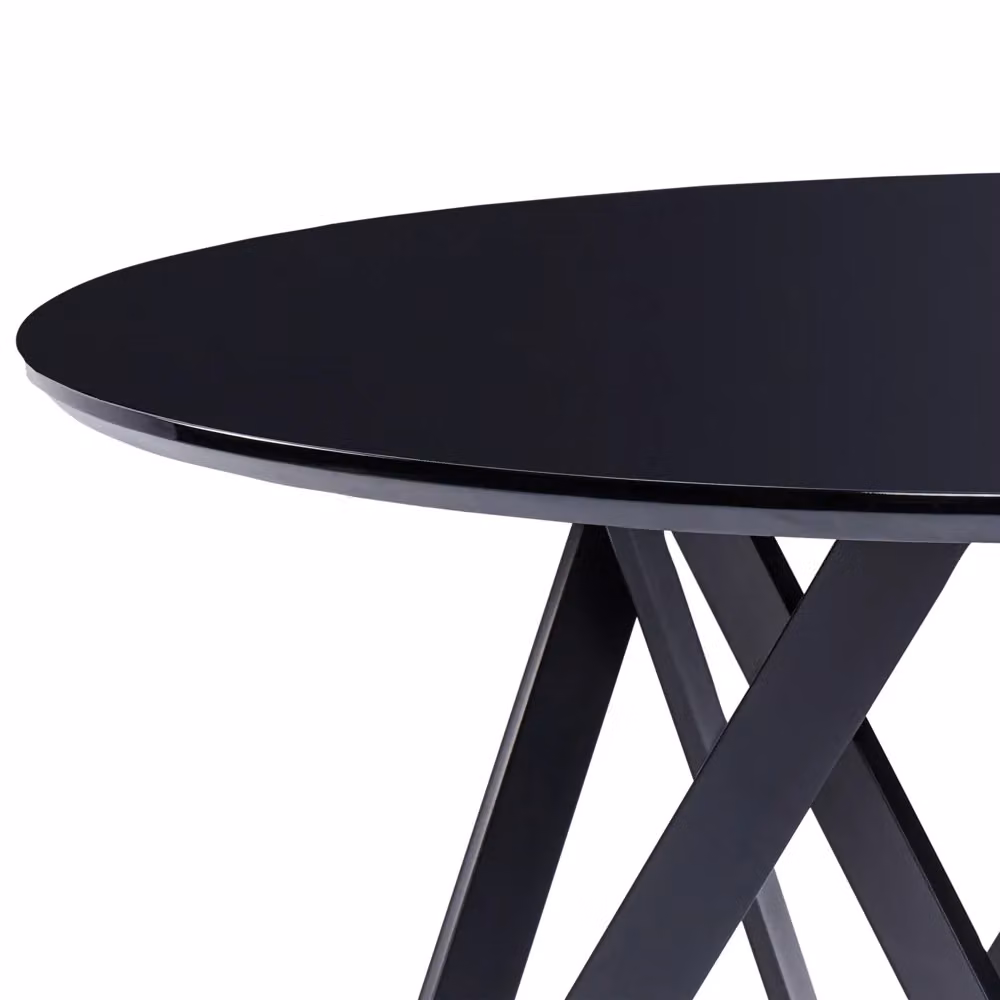 Tavolo da cucina rotondo moderno BELIANI con piano lucido in MDF e gambe in metallo nero, diametro 120 cm, 4 posti – 2