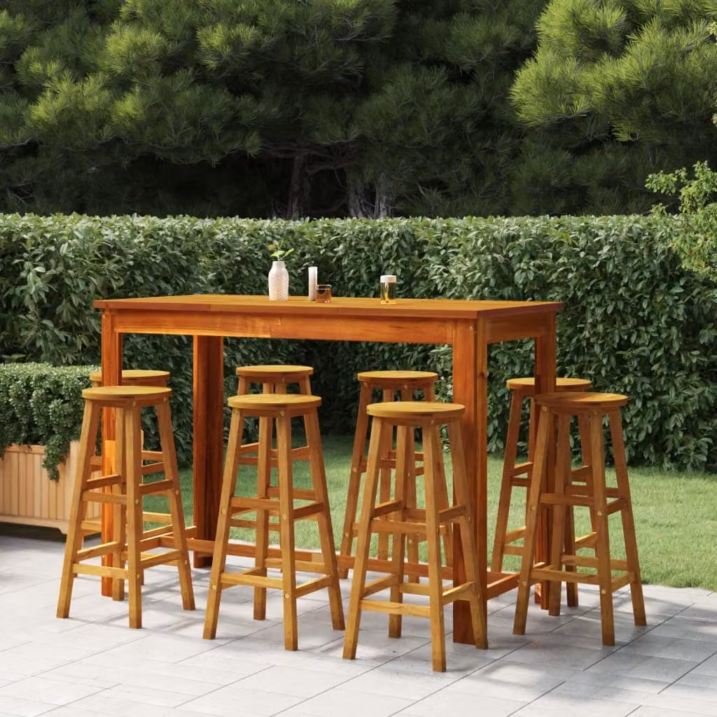 The Living Store Set bar da giardino 9 pezzi Set bar da giardino in legno massiccio di acacia