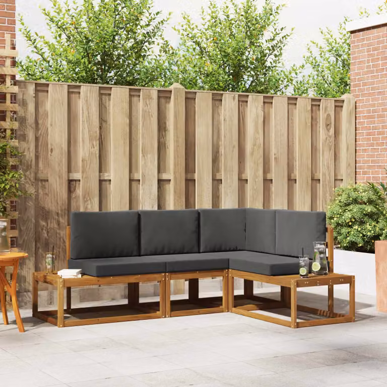 Set di divani da esterno a L vidaXL in legno di acacia con cuscini inclusi, colore marrone e antracite