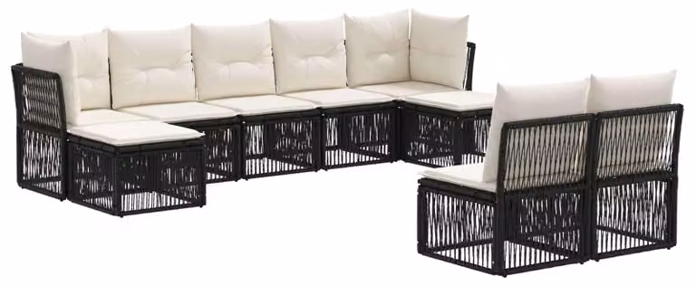 Set da giardino composto da 9 pezzi, colore nero, realizzato in rattan sintetico