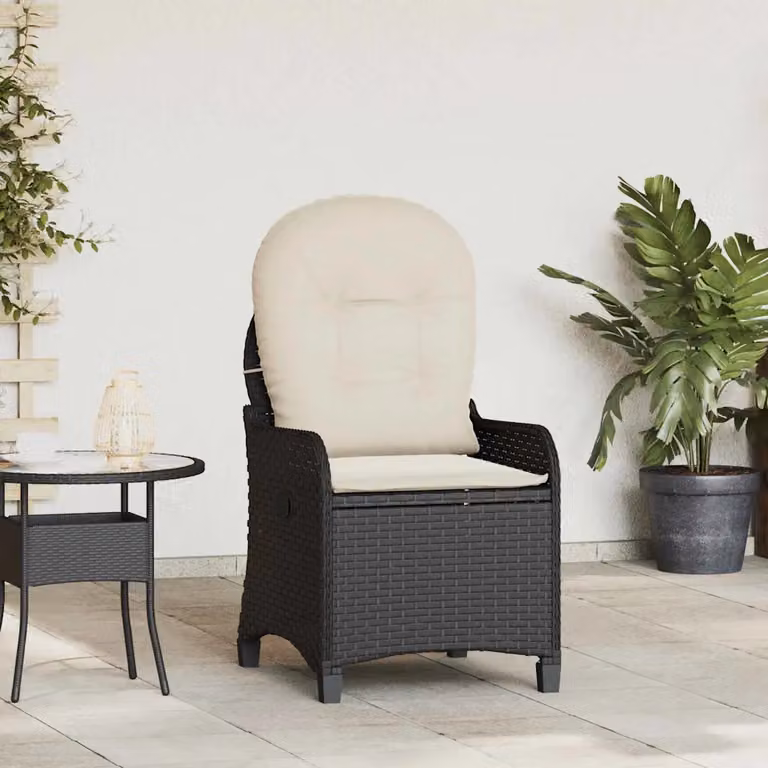 Poltrona reclinabile moderna vidaXL in rattan e metallo, colore nero