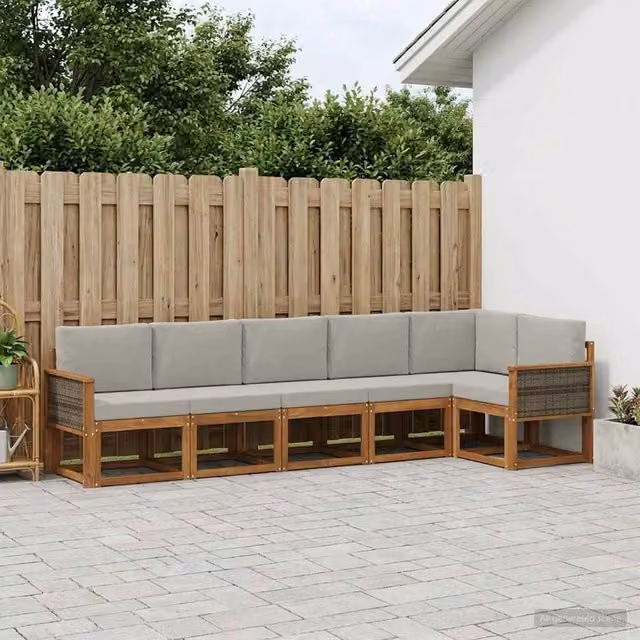 Set di divani da esterno 6 pz Naturale e Grigio Chiaro 3385247