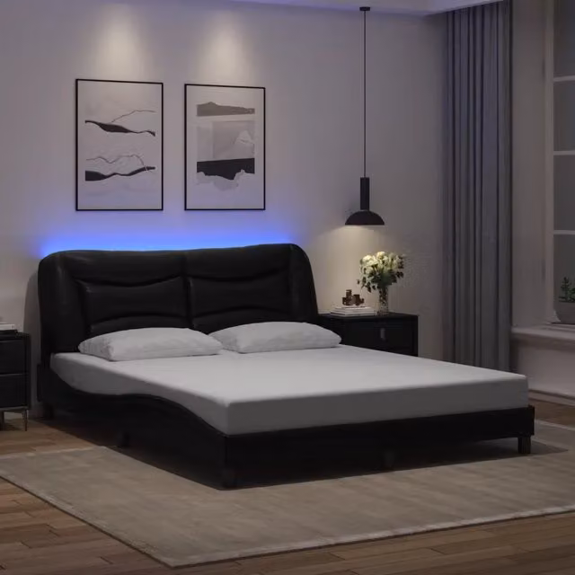 Giroletto con LED senza Materasso-Struttura Letto Hvar Nero 160x200 cm