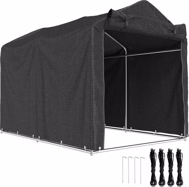 Tenda Garage da Giardino per Bici e Attrezzi 220 x 157 x 165 cm Telo PE Nero Impermeabile e Resistente ai Raggi UV con Porta a Cerniera