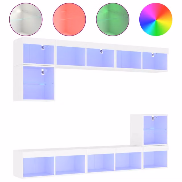 Mobili TV a Muro con LED 8pz | Armadietto TV | Mobile Porta TV Bianchi in Legno Multistrato