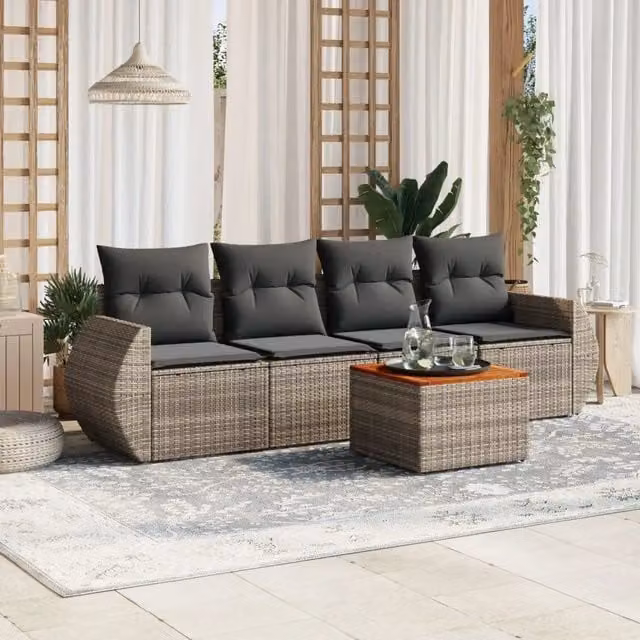 Set Divano da Giardino 5 pz con Cuscini Grigio in Polyrattan 3224884