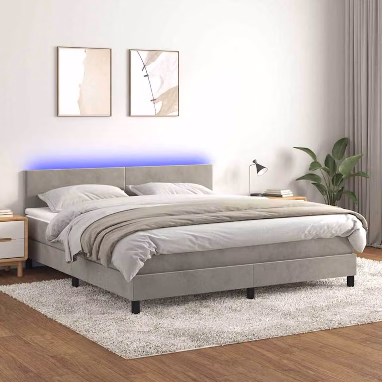 Letto Ibrido vidaXL con Materasso, Illuminazione LED e Porte USB in Velluto Grigio Chiaro L: 160 cm, P: 200 cm