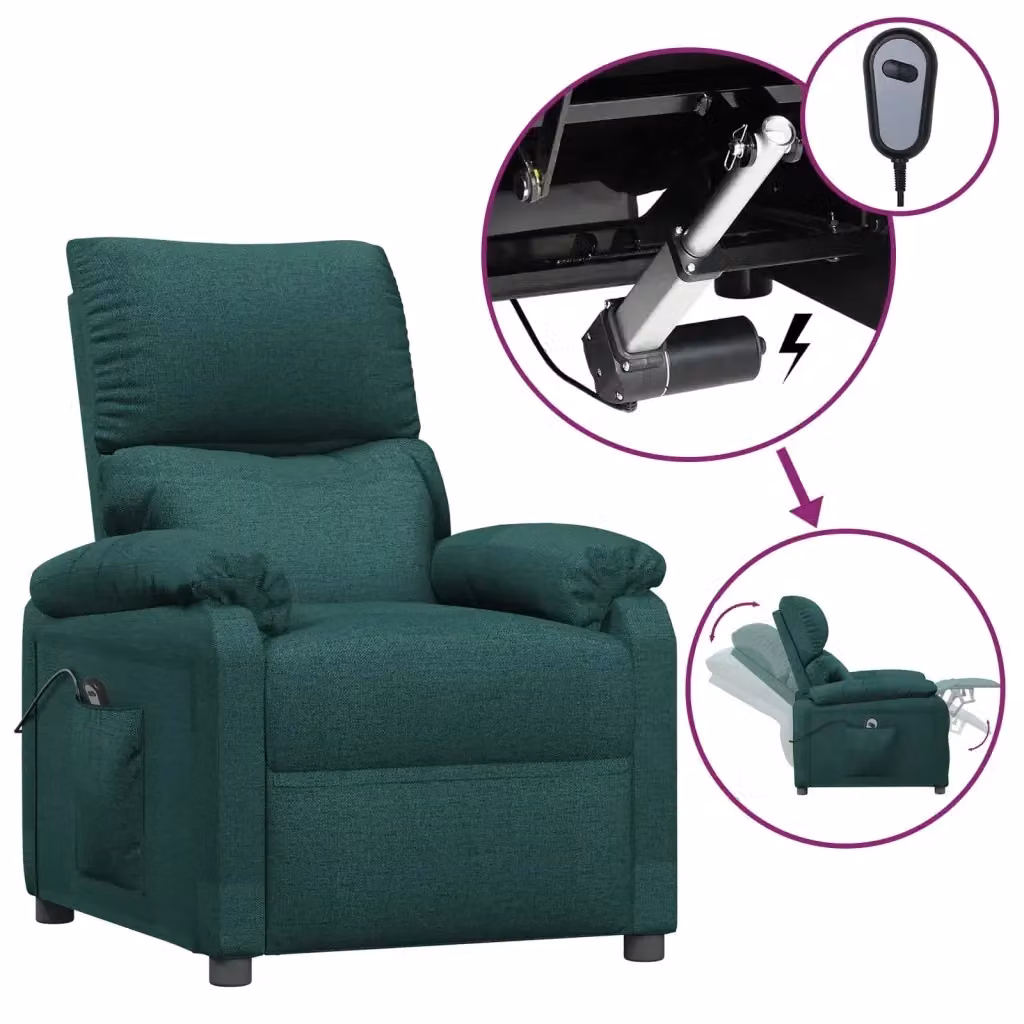 Poltrona elettrica reclinabile relax vidaXL in tessuto verde con braccioli – 2
