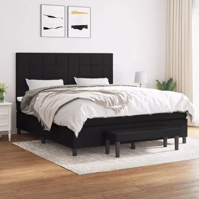 Letto Ibrido vidaXL con Giroletto a Molle e Materasso in Tessuto Nero e Bianco L: 180 cm, P: 200 cm, H: 128 cm