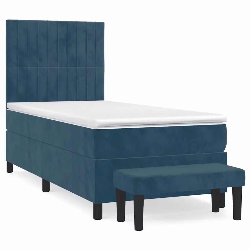 vidaXL Giroletto a Molle con Materasso Ibrido in Velluto Blu Scuro L/P/H: 190 x 90 x 40 cm – 2