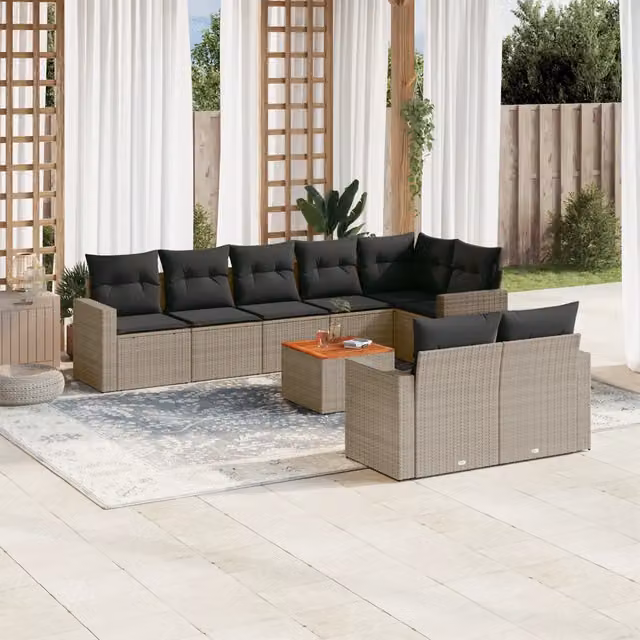 Set Divano da Giardino 9 pz con Cuscini Grigio in Polyrattan 3224212