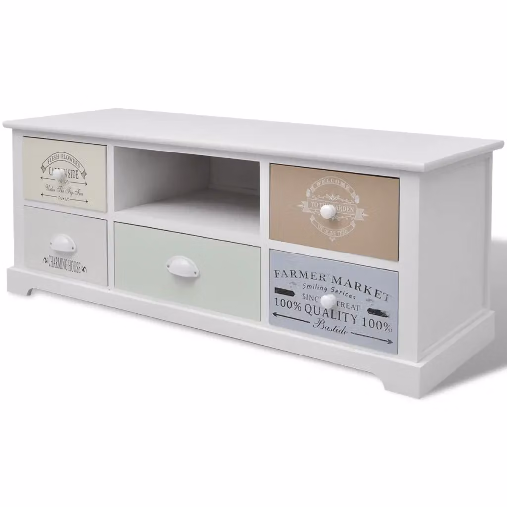 Mobile Porta TV in Stile Francese vidaXL in Legno Verde e Bianco con Decorazioni Floreali L: 100 cm, P: 35 cm, H: 40 cm – 2