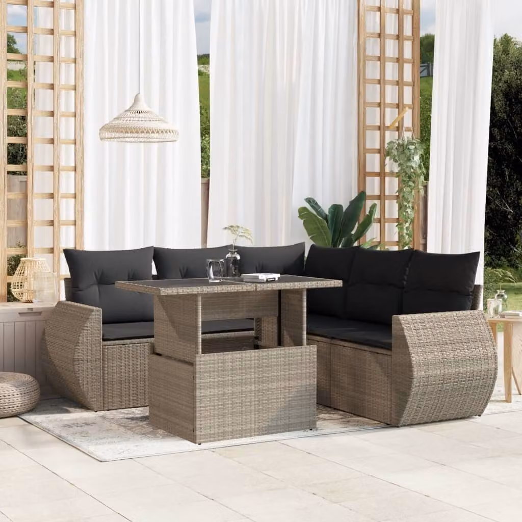 Maison Exclusive - Set Divano da Giardino 6pz con Cuscini Grigio Chiaro Polyrattan
