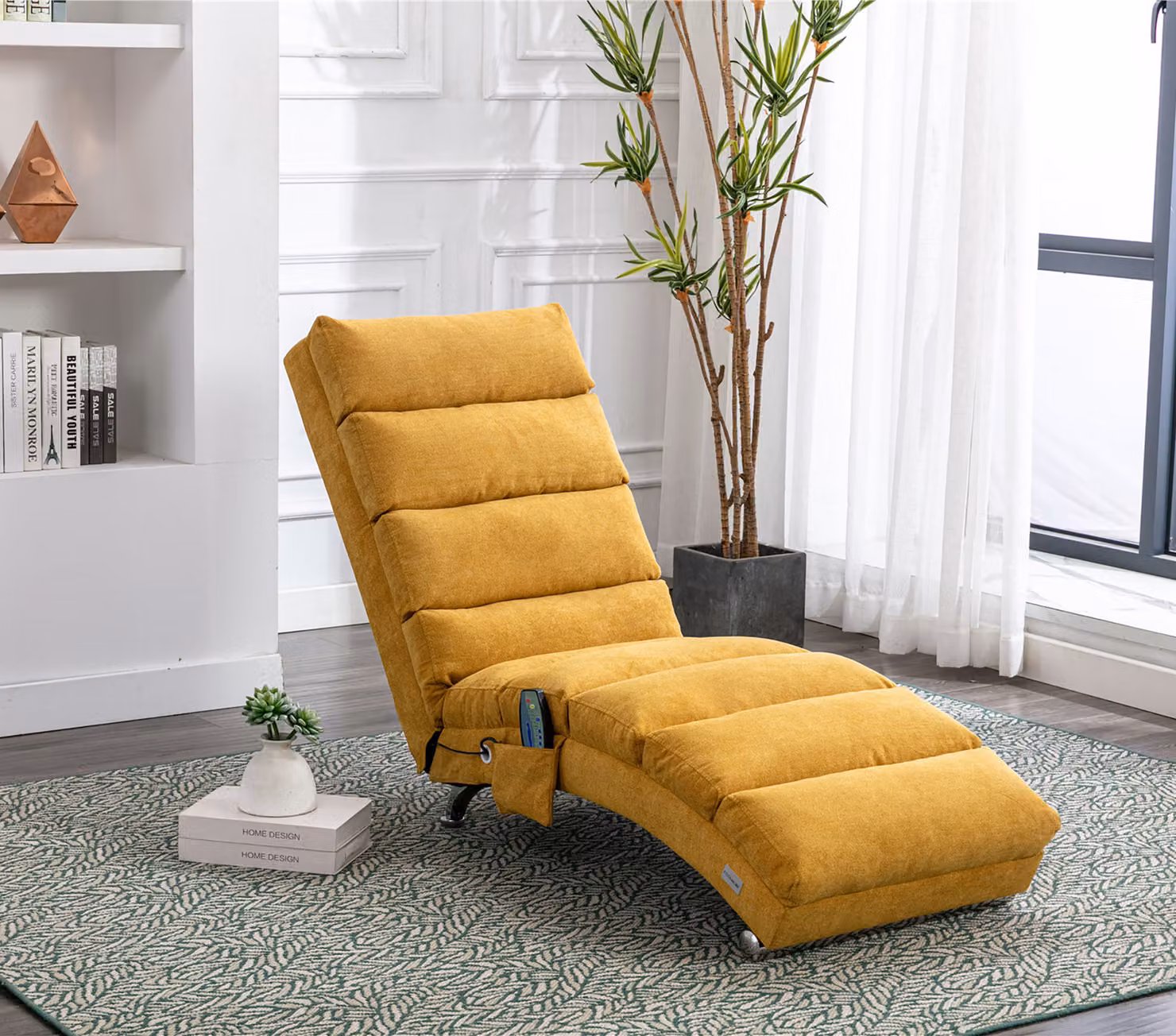 okwish Poltrona massaggiante con telecomando, poltrona relax per camera da letto, ufficio, soggiorno, 5 modalità, giallo senape