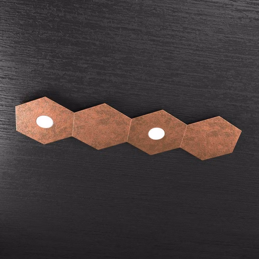 Plafoniera Moderna 4 Moduli Hexagon Metallo Foglia Rame 2 Luci Led 12X2W