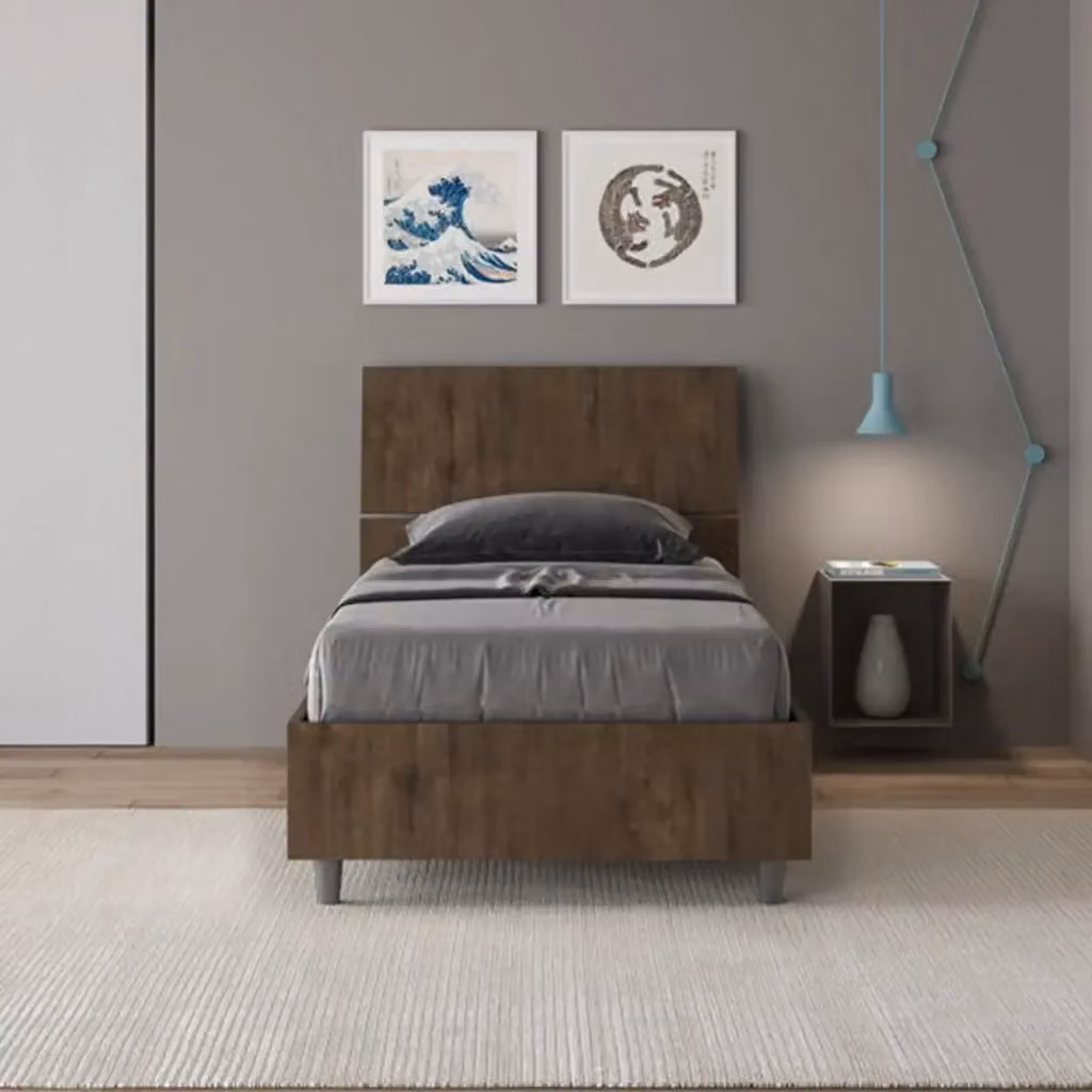 Letto singolo Demas con testata dritta in finitura quercia, L 80 cm x P 200 cm – 2