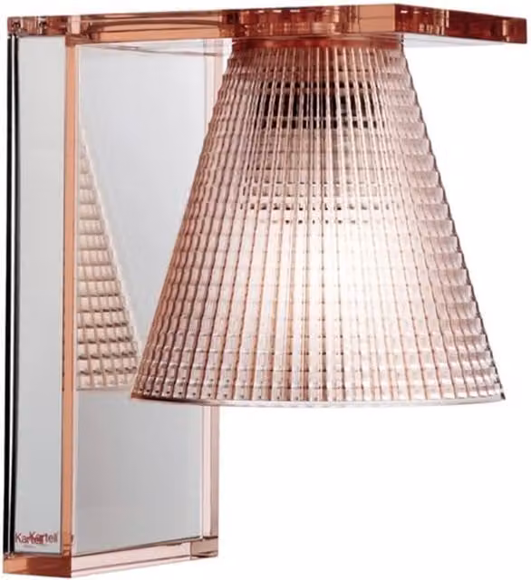 Applique Kartell Light-Air in plastica trasparente e rosa con dettagli in rame e luce LED bianco caldo