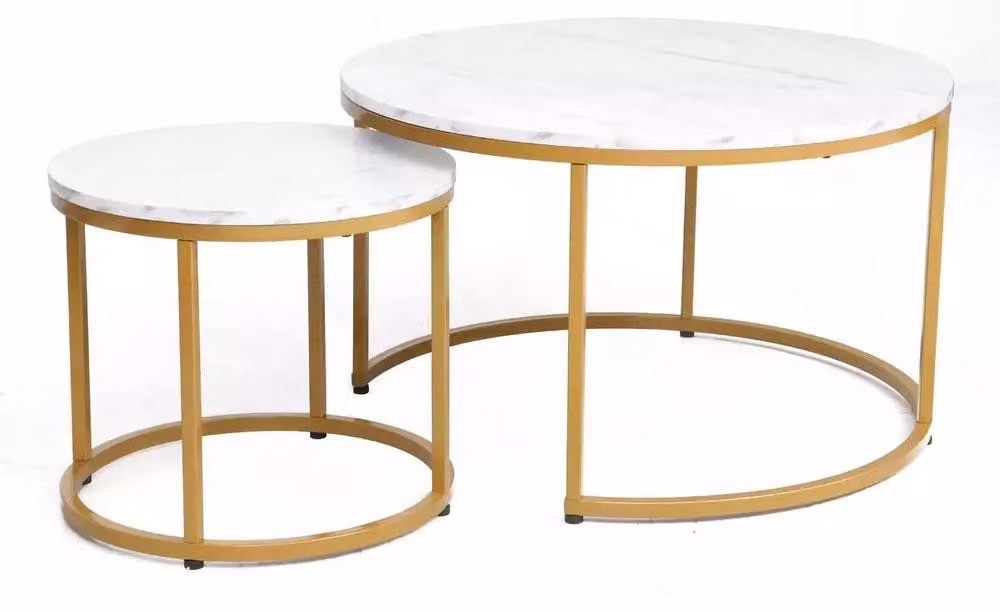 FURNLUX Tavolino da divano Dion, bianco e oro, 80 cm (2 pezzi) / Colore principale: / Dimensioni: