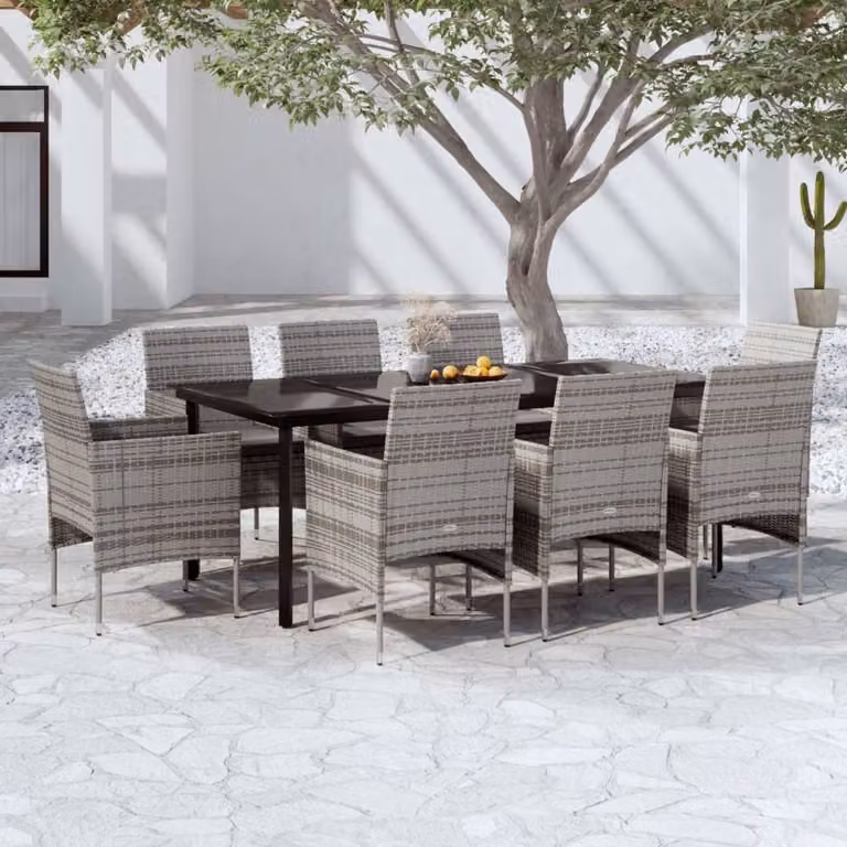 Maison Exclusive - Set da pranzo da giardino da 9 pezzi con cuscini grigi e neri