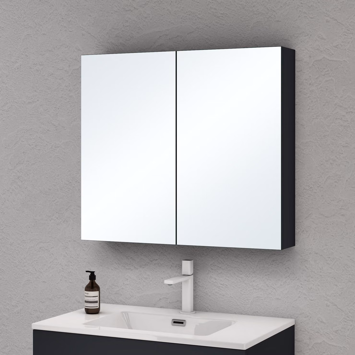 doporro Armadietto a Specchio 80x15x70cm, Specchio da Parete con 2 Ante in Legno Antracite opaco Spiegelschrank 02