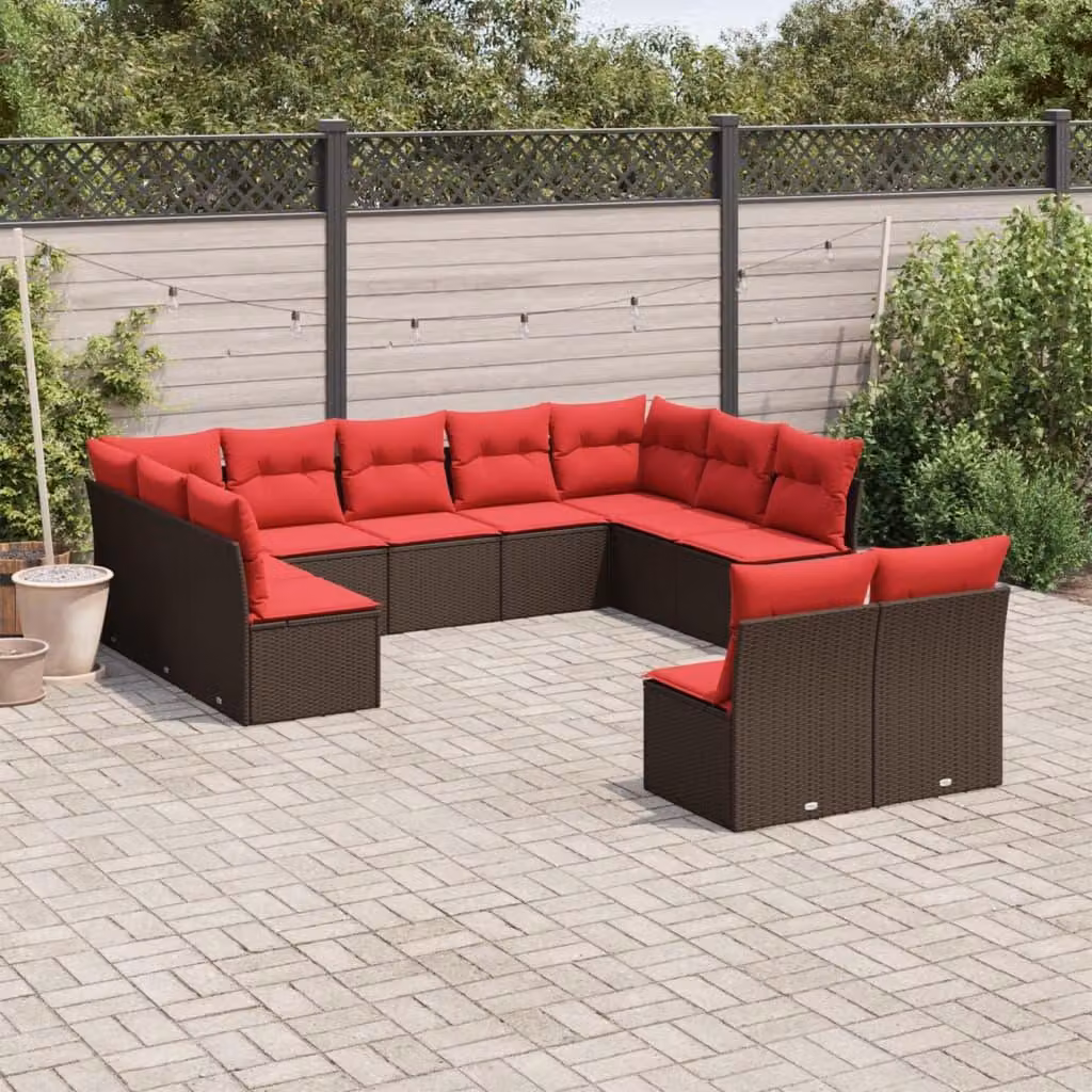 Maison Exclusive - Set da giardino 11 pezzi con cuscini, marrone, polyrattan