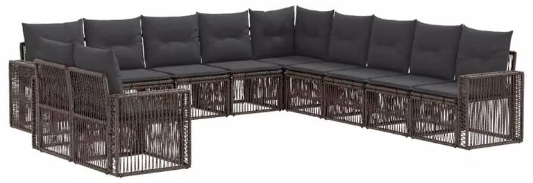 Set da giardino composto da 11 pezzi, in rattan sintetico grigio e grigio scuro