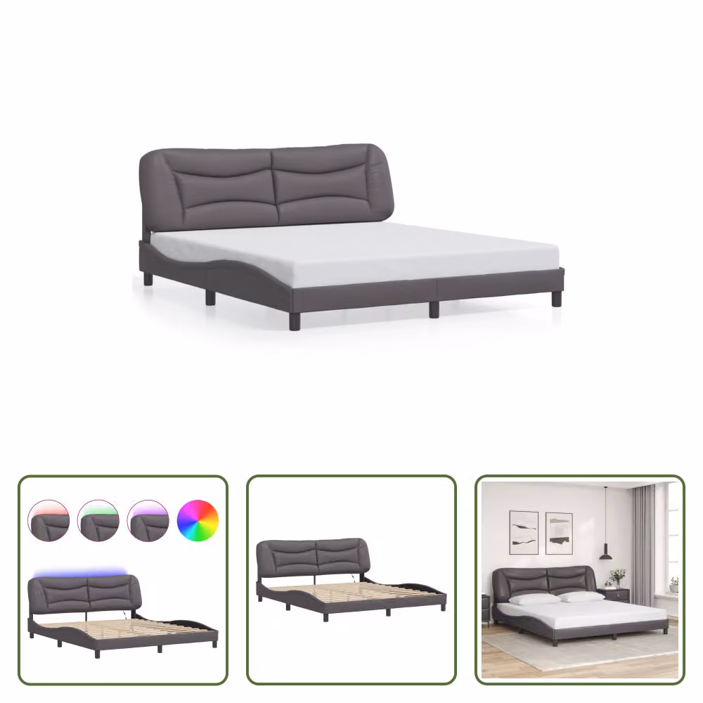 The Living Store Giroletto con LED grigio 180x200 cm in ecopelle