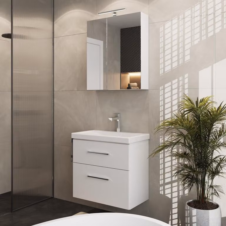 Set di mobili da bagno - Mobile da bagno - Mobile lavabo - Specchiera contenitore - Armadietto da bagno - Design compatto