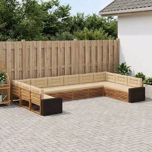 Set di divani da giardino vidaXL in legno di acacia massello con cuscini beige per esterno