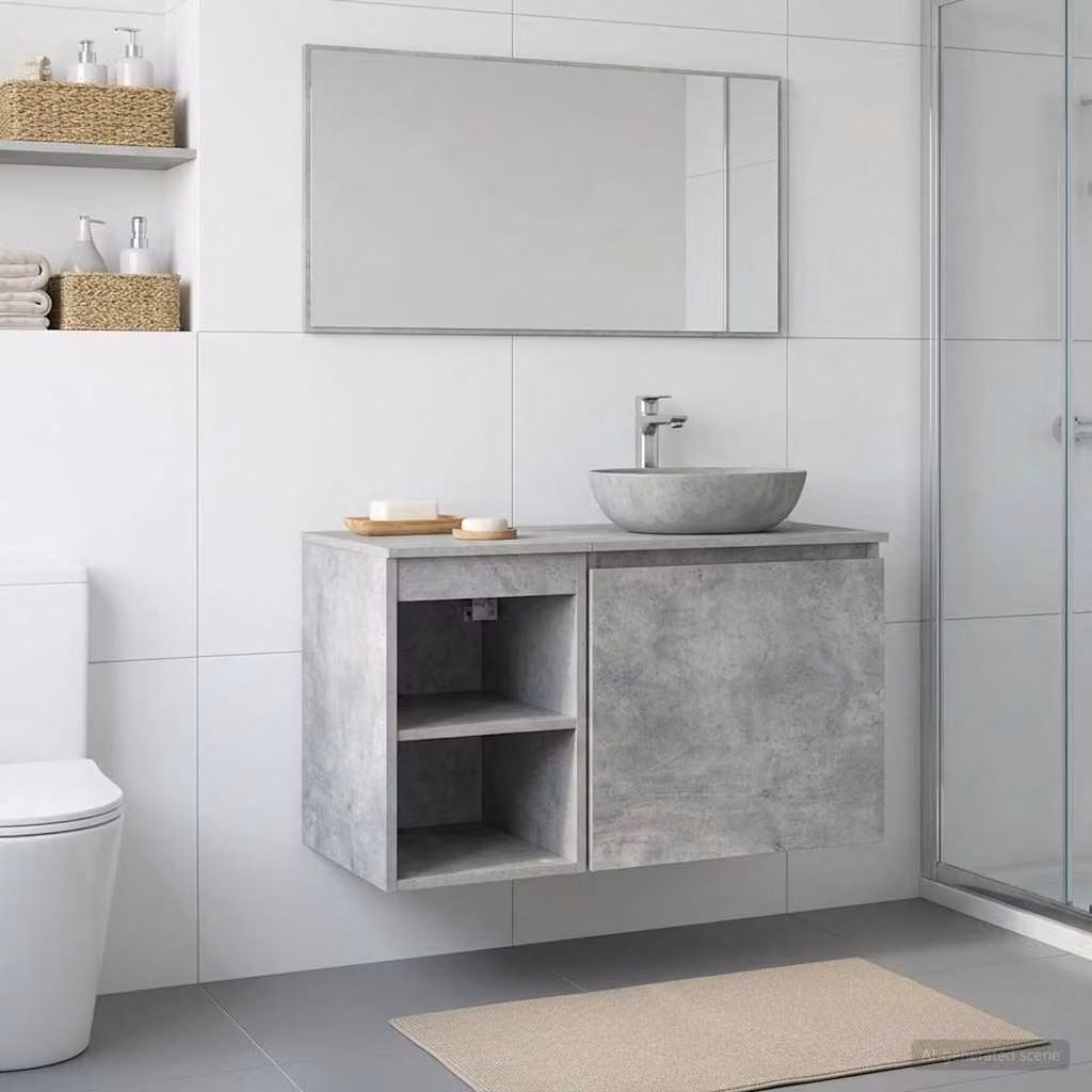 Armadio da bagno moderno vidaXL In-between Grigio Cemento con ripiani interni e ante a battente, L: 30 cm, P: 35 cm, H: 50 cm