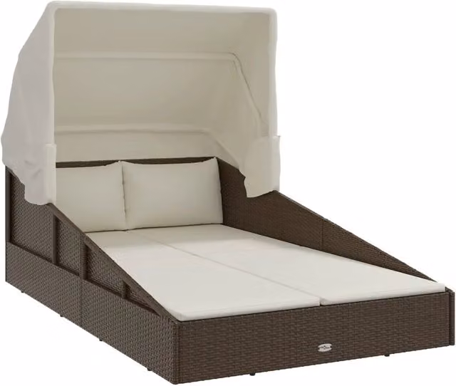 Lettino con Tetto Pieghevole Marrone 200x114x128 cm Polyrattan CFW9320445