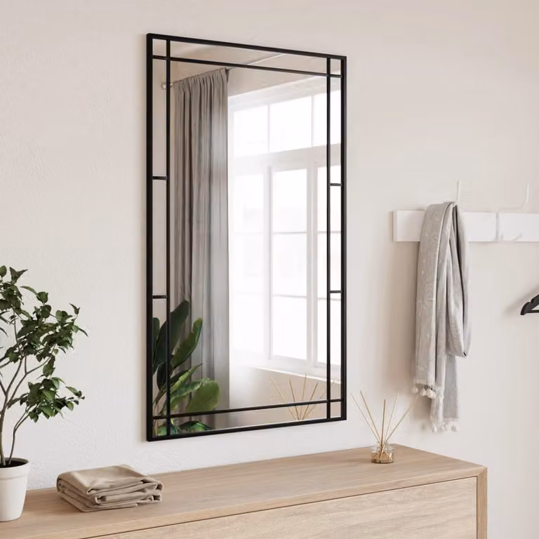Specchio da parete rettangolare vidaXL in metallo e vetro nero L: 60 cm, H: 100 cm