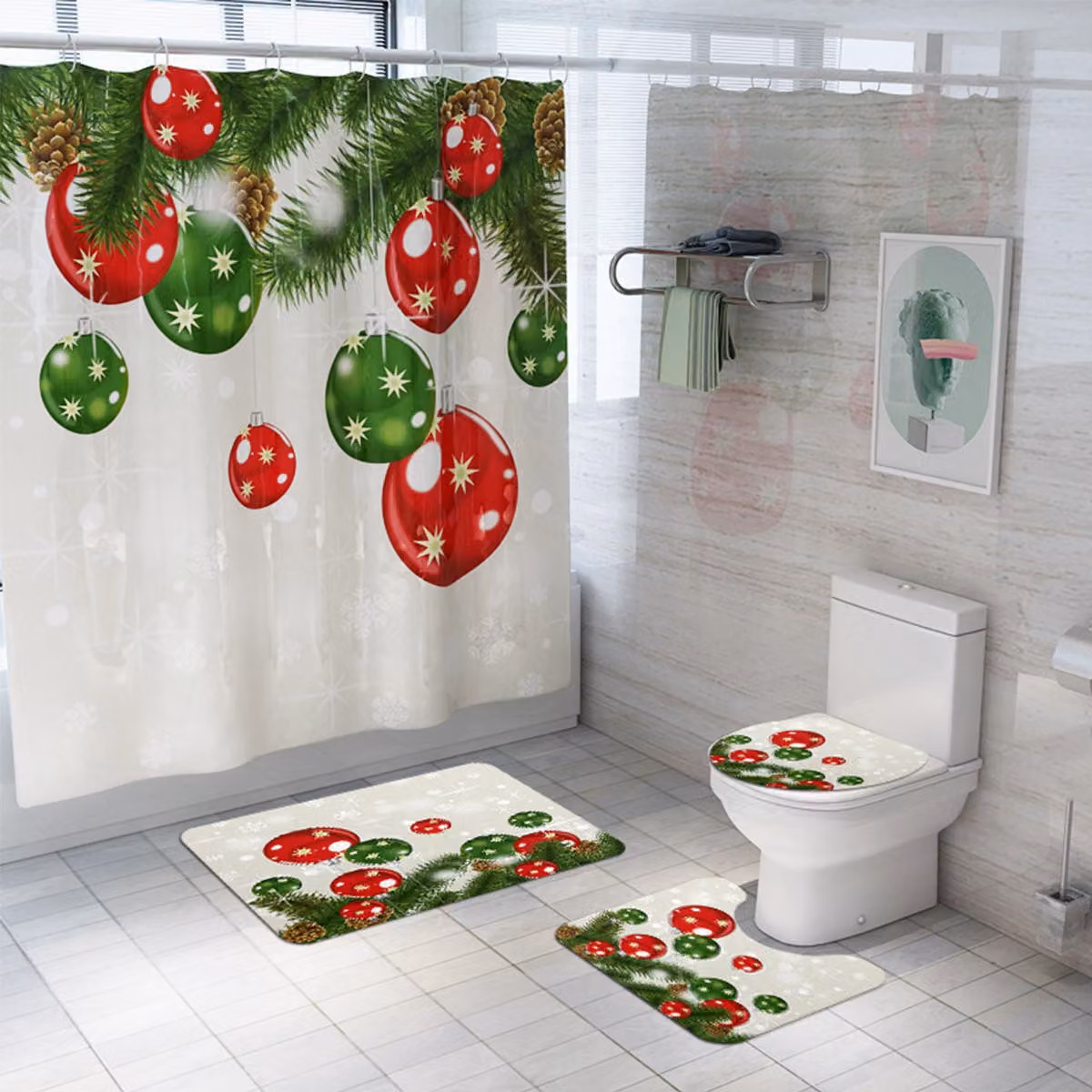 Decorativo bagno a palloncino Tappeto da doccia Tenda da bagno antiscivolo Coperchio della toilette Tappeto da bagno Set - 3 pz