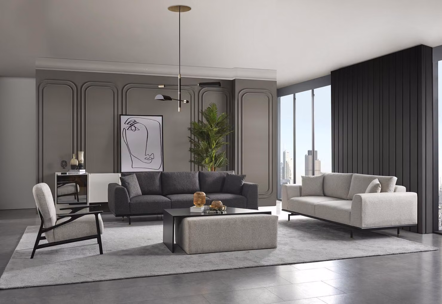 Sofagarnitur 431 Hockere Couchtisch Sitzer Wohnzimmer Design 5tlg
